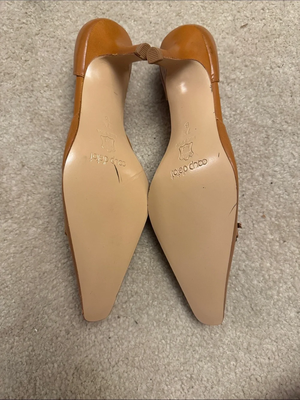 Coup D'état Tan Leather Chain-Accent Pointed Flats